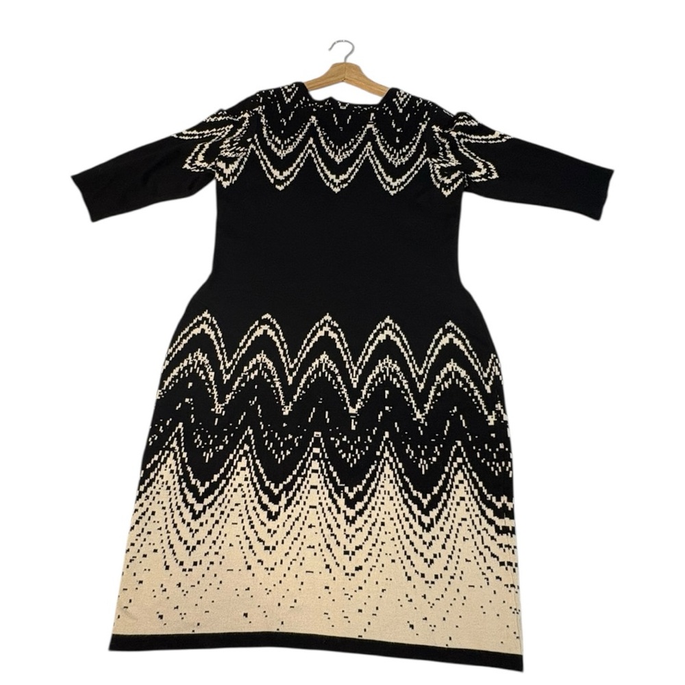 Gabby Skye Sweater Dress Womens Plus 1X Black Beige Knit Midi Stretch Casual - Picture 3 of 12